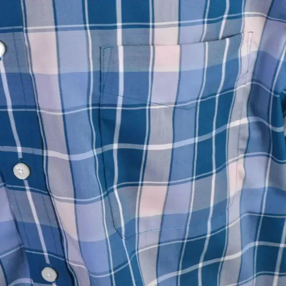 Oak Hill Mens Shirt 1XT Blue White Gray Stripe Wrinkle Free Cool Dry 100% Cotton - Picture 3 of 7